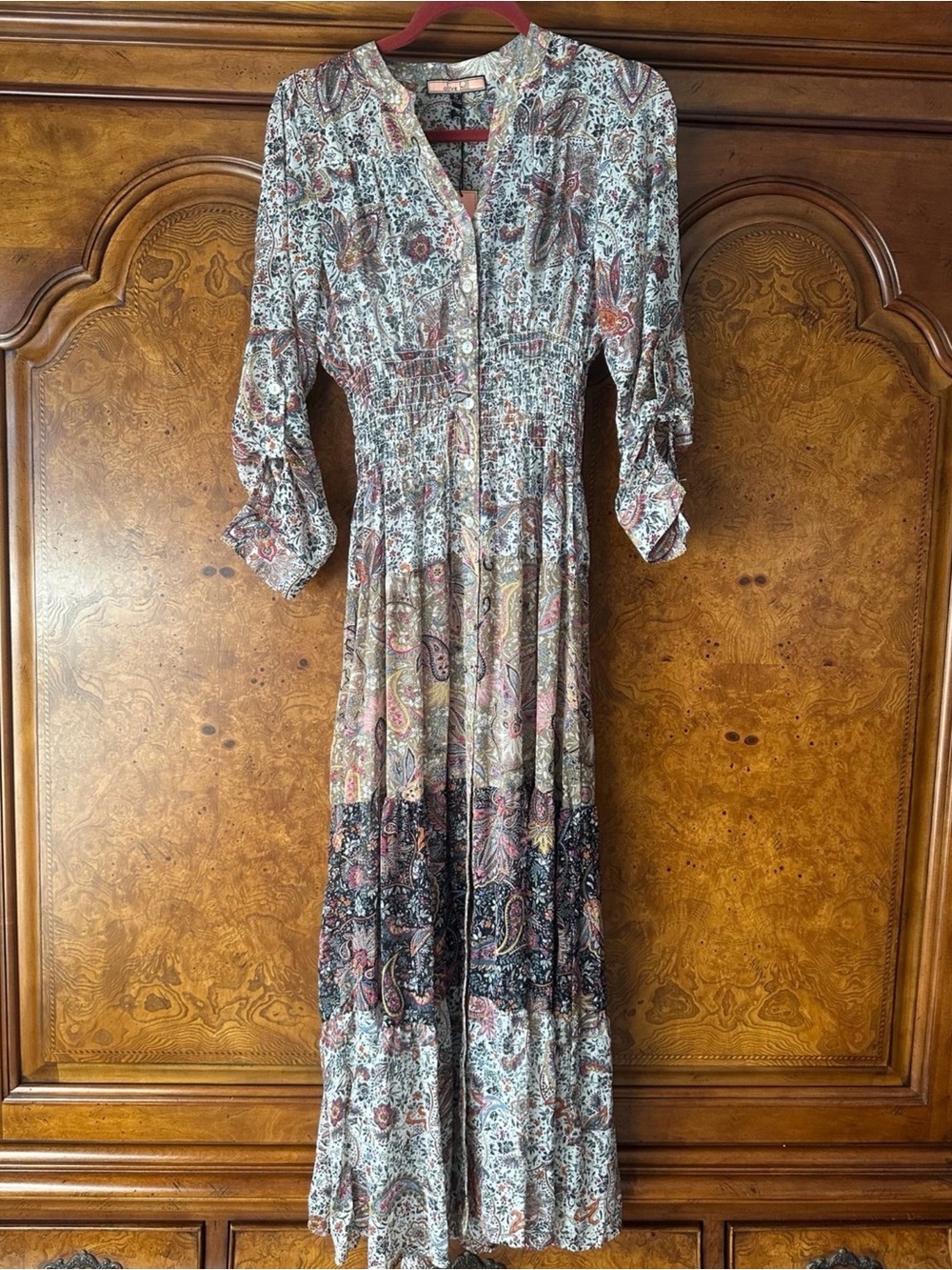 Olive Hill Paisley Maxi Dress Size Small NWT Boho Long Sleeve Smocked Dress
